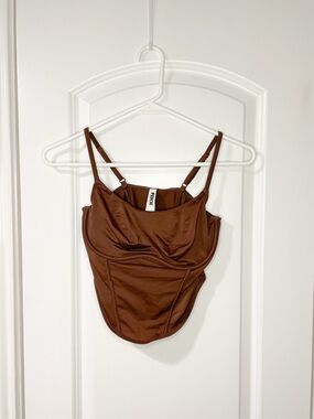 PINK Victoria Secret Brown Boned Cropped Tank